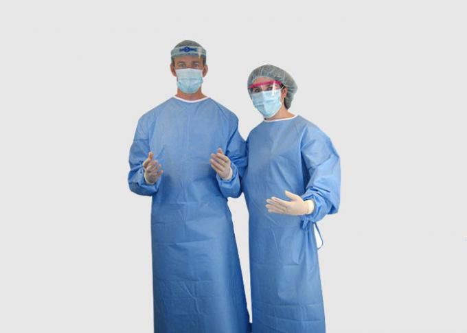 Vestido protector médico de la ropa del color azul con los lazos en cuello/la cintura